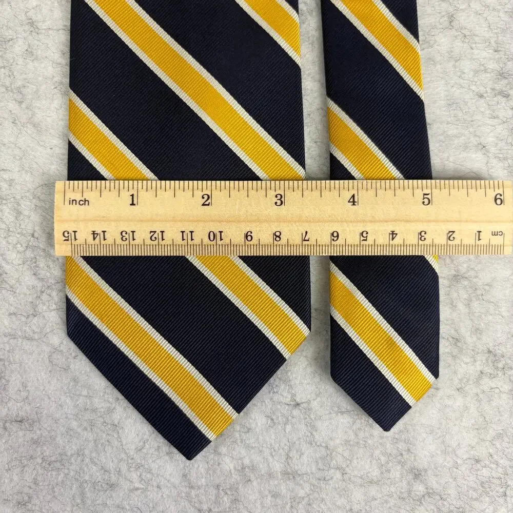 J Crew Striped Silk Necktie Navy Blue Yellow Diagonal Stripe Business Tie 57